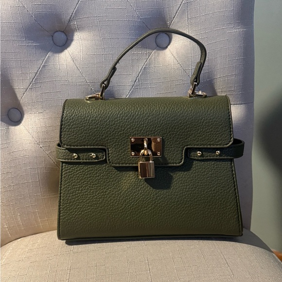 Ello Handbags - Ello Structured Olive Green Satchel with Gold-Tone Lock and Hardware.